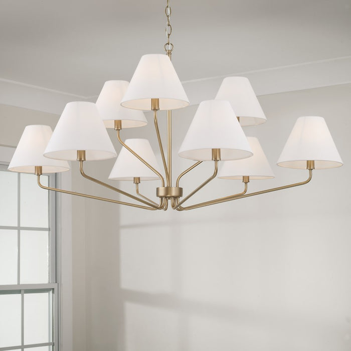 Capital Lighting Chadwick 9Lt Chandelier, Brass/White Fabric