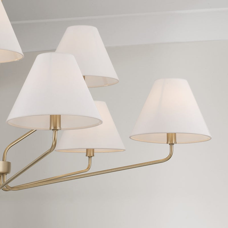 Capital Lighting Chadwick 9Lt Chandelier, Brass/White Fabric