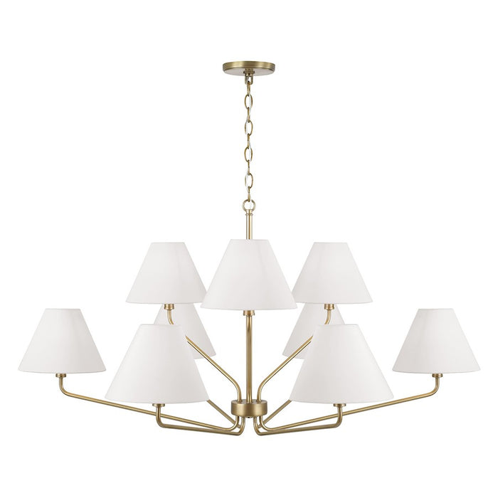 Capital Lighting Chadwick 9Lt Chandelier, Brass/White Fabric