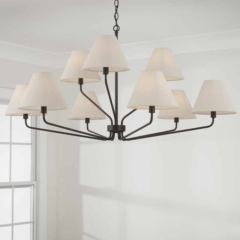 Capital Lighting Chadwick 9Lt Chandelier, Espresso/Ecru Fabric