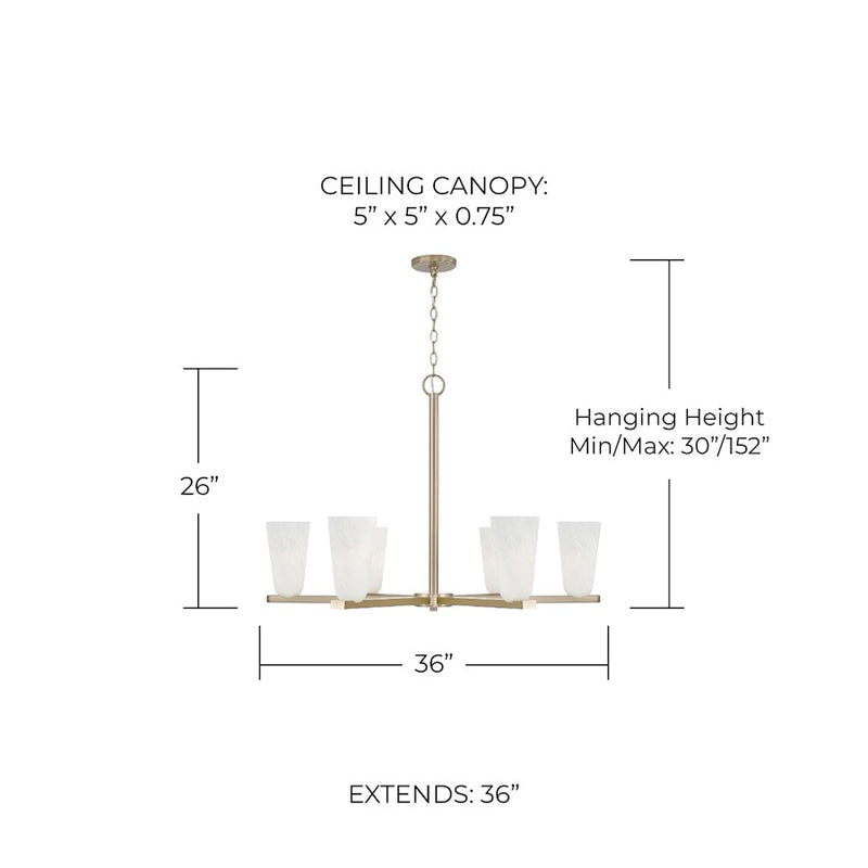 Capital Lighting Romy 6 Light Chandelier, Brass/Faux Alabaster