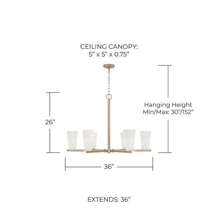 Capital Lighting Romy 6 Light Chandelier, Brass/Faux Alabaster