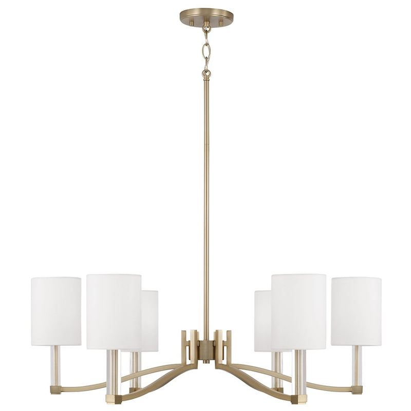 Capital Lighting Ingrid 6Lt Chandelier, Brass/White Fabric Shade