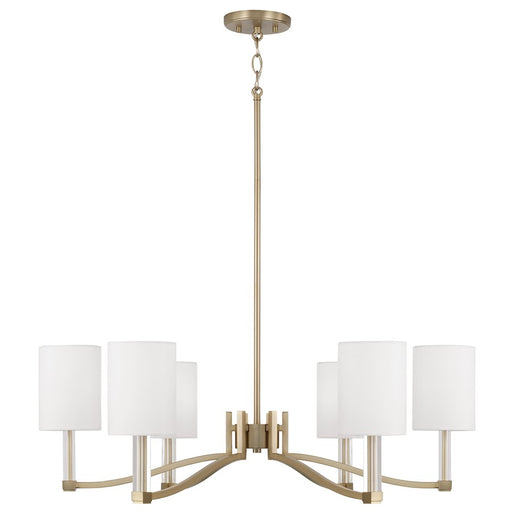 Capital Lighting Ingrid 6Lt Chandelier, Brass/White Fabric Shade - 457061MA-715