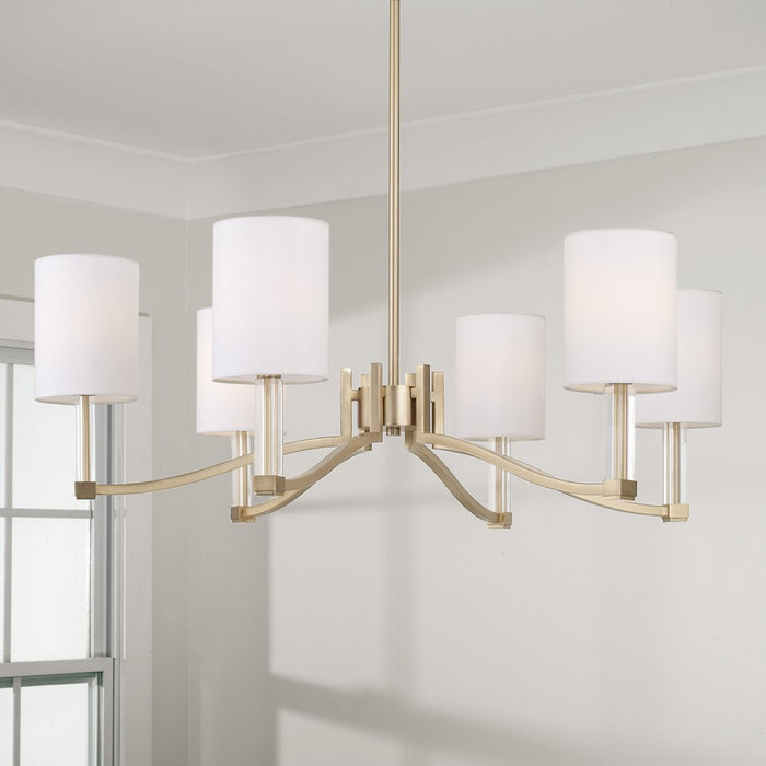 Capital Lighting Ingrid 6Lt Chandelier, Brass/White Fabric Shade