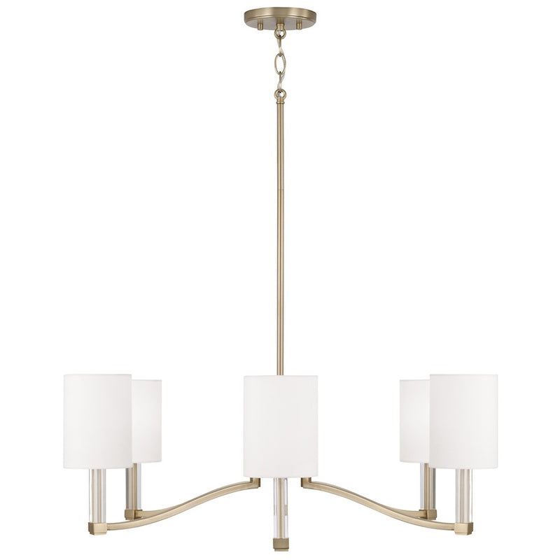 Capital Lighting Ingrid 6Lt Chandelier, Brass/White Fabric Shade