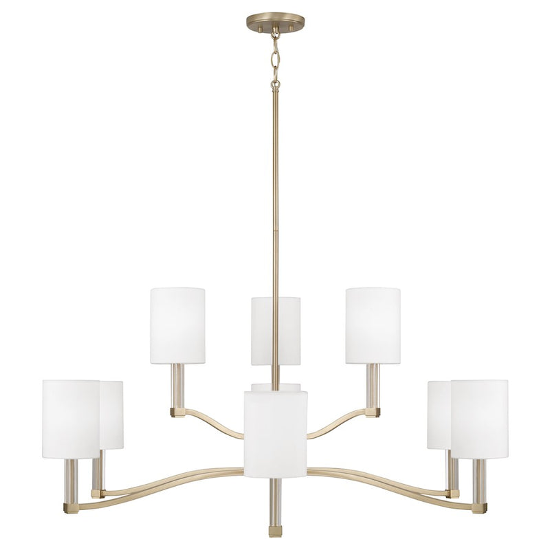 Capital Lighting Ingrid 9Lt Chandelier, Brass/White Fabric Shade