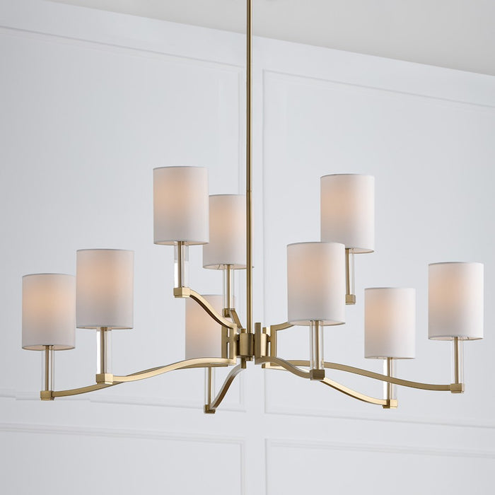 Capital Lighting Ingrid 9Lt Chandelier, Brass/White Fabric Shade