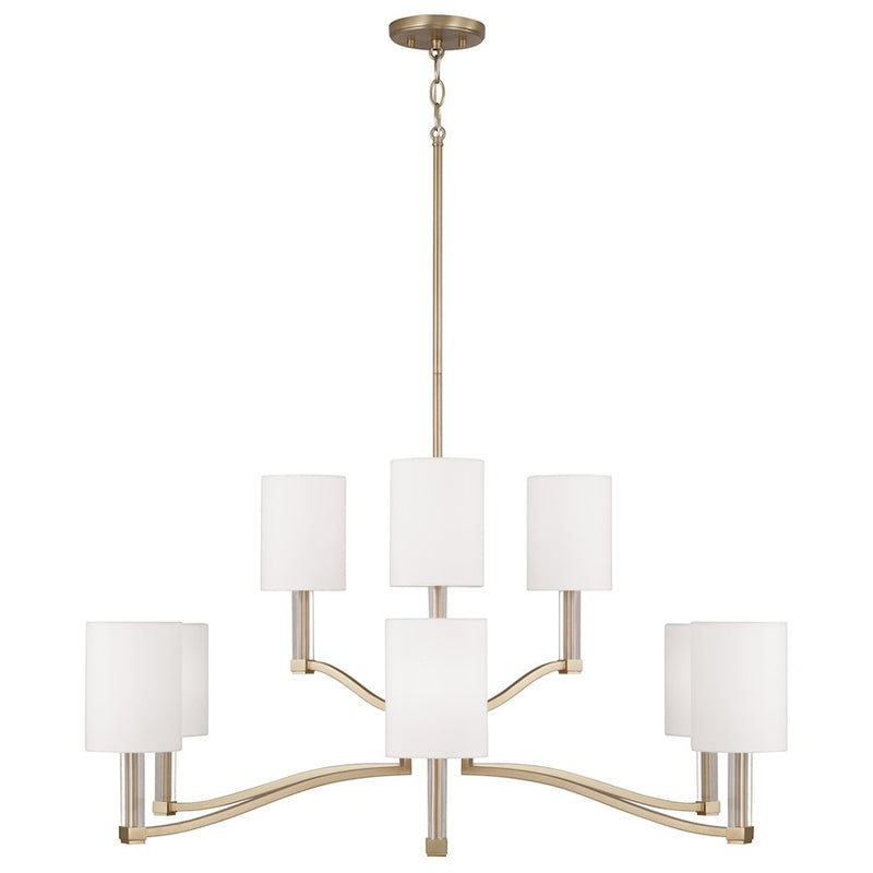 Capital Lighting Ingrid 9Lt Chandelier, Brass/White Fabric Shade