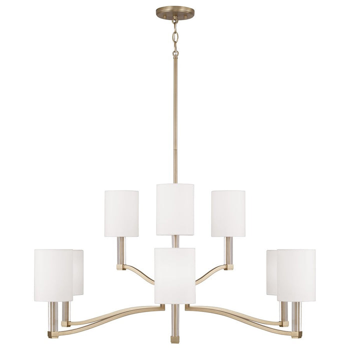 Capital Lighting Ingrid 9Lt Chandelier, Brass/White Fabric Shade