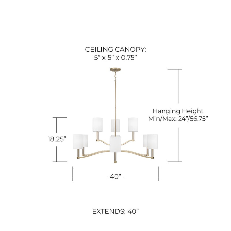 Capital Lighting Ingrid 9Lt Chandelier, Brass/White Fabric Shade