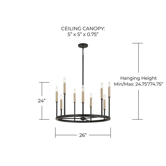 Capital Lighting Davis 9 Light Chandelier, Espresso and Brass