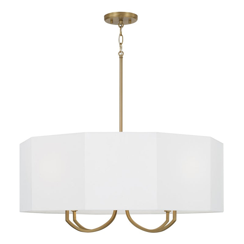 Capital Lighting Adrian 4 Light Chandelier, Aged Brass/White Fabric