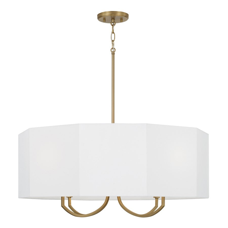 Capital Lighting Adrian 4 Light Chandelier, Aged Brass/White Fabric - 459541AD