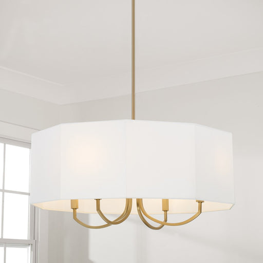 Capital Lighting Adrian 4 Light Chandelier, Aged Brass/White Fabric