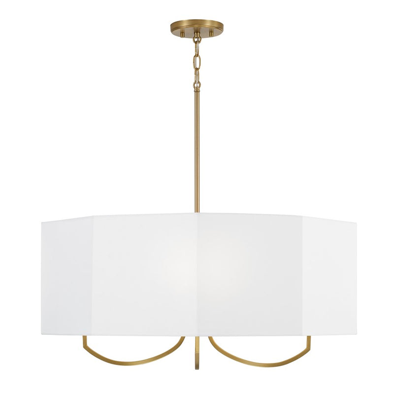 Capital Lighting Adrian 4 Light Chandelier, Aged Brass/White Fabric