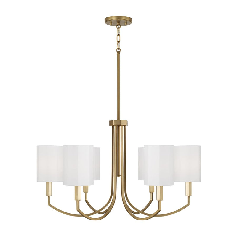 Capital Lighting Adrian 6Lt Chandelier, Aged Brass/White Fabric