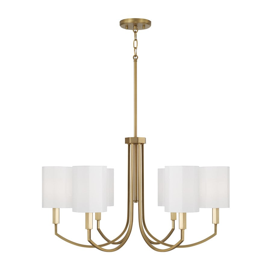 Capital Lighting Adrian 6Lt Chandelier, Aged Brass/White Fabric - 459561AD-716