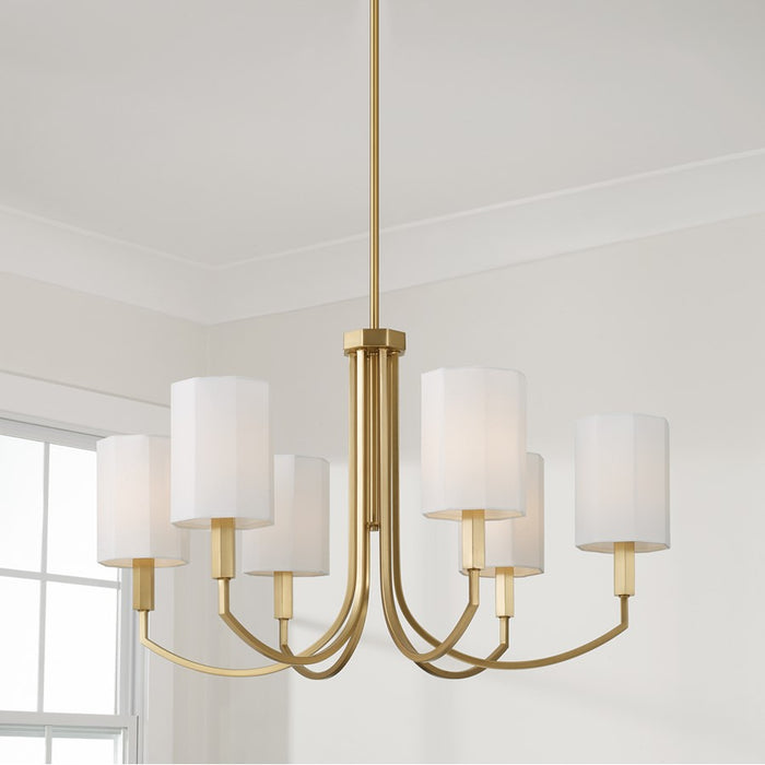 Capital Lighting Adrian 6Lt Chandelier, Aged Brass/White Fabric