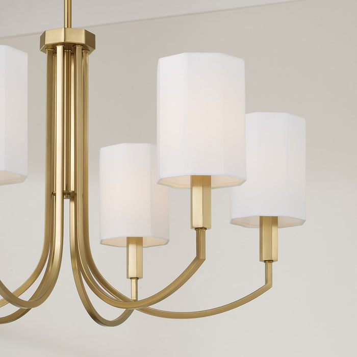 Capital Lighting Adrian 6Lt Chandelier, Aged Brass/White Fabric