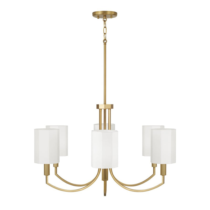 Capital Lighting Adrian 6Lt Chandelier, Aged Brass/White Fabric