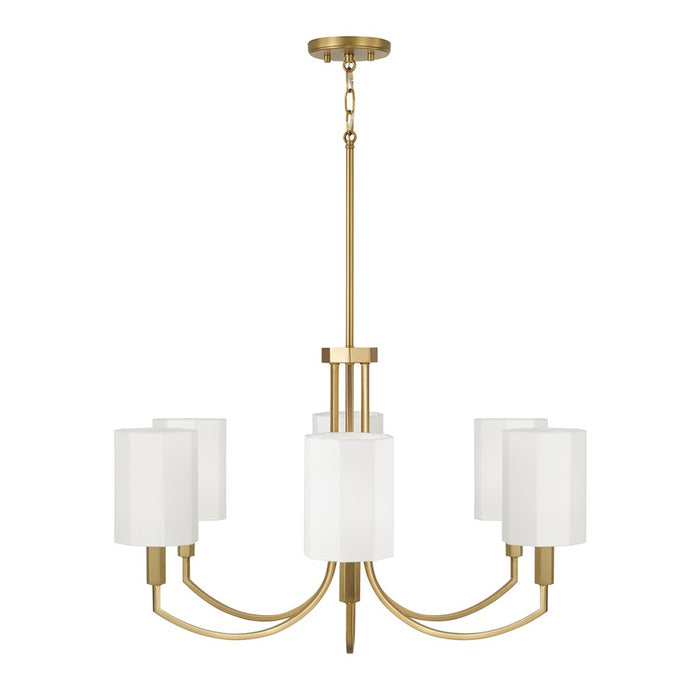 Capital Lighting Adrian 6Lt Chandelier, Aged Brass/White Fabric