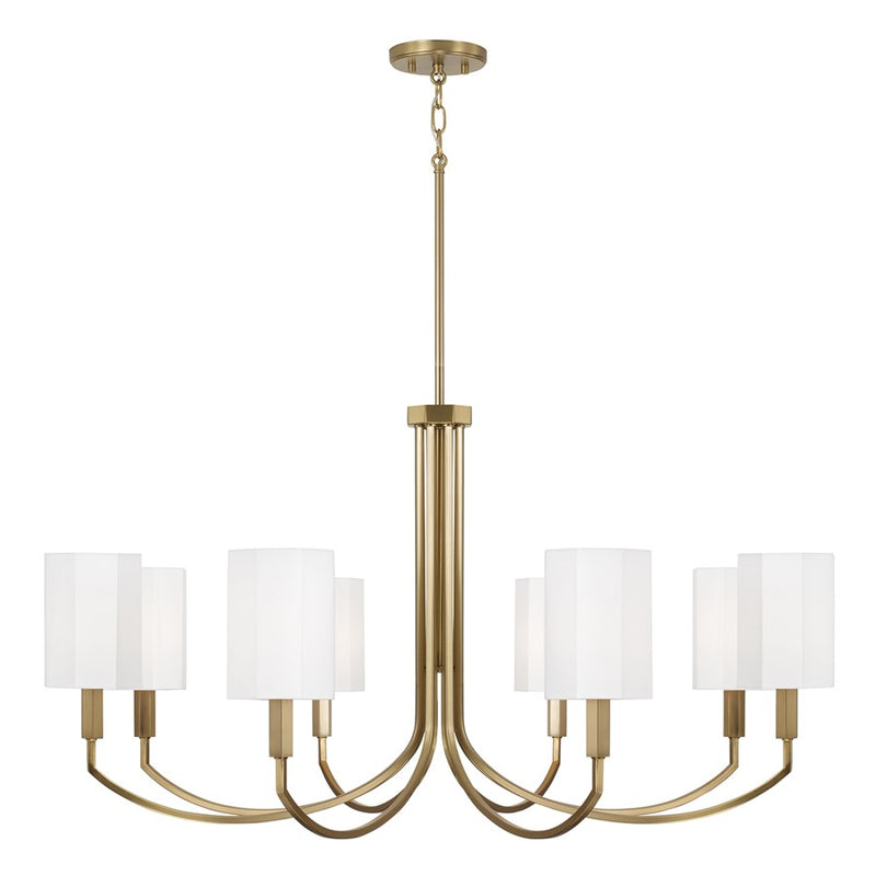 Capital Lighting Adrian 8Lt Chandelier, Aged Brass/White Fabric