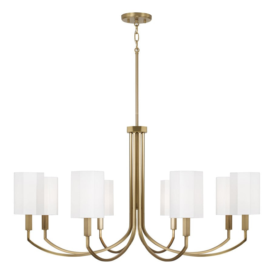 Capital Lighting Adrian 8Lt Chandelier, Aged Brass/White Fabric - 459581AD-716