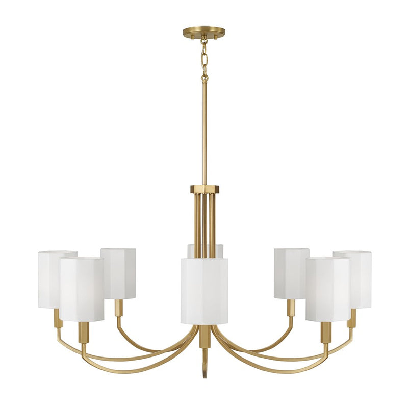 Capital Lighting Adrian 8Lt Chandelier, Aged Brass/White Fabric