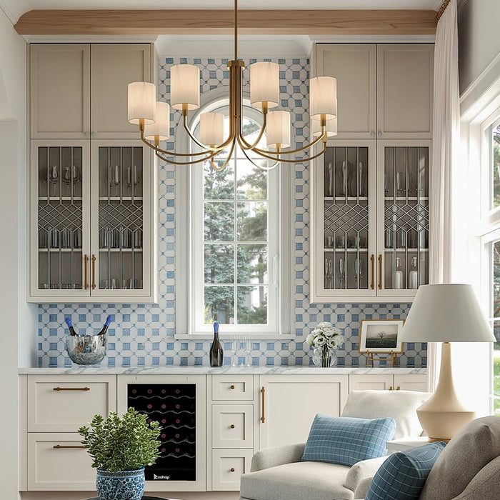 Capital Lighting Adrian 8Lt Chandelier, Aged Brass/White Fabric