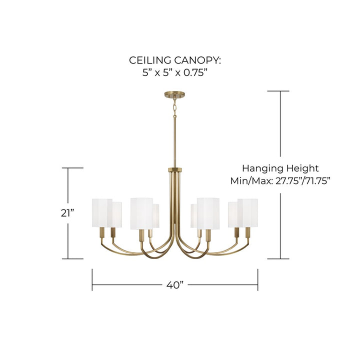 Capital Lighting Adrian 8Lt Chandelier, Aged Brass/White Fabric
