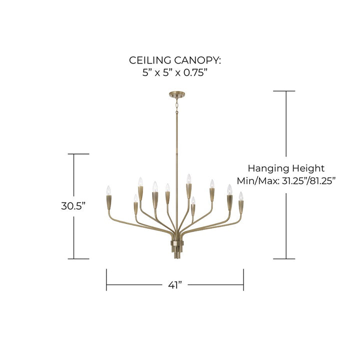 Capital Lighting Palmer 10 Light Chandelier, Antiqued Brass