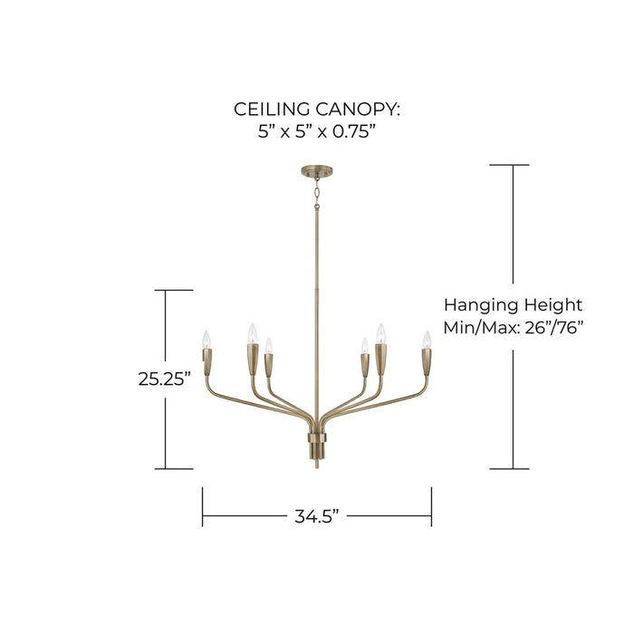 Capital Lighting Palmer 6 Light Chandelier, Antiqued Brass
