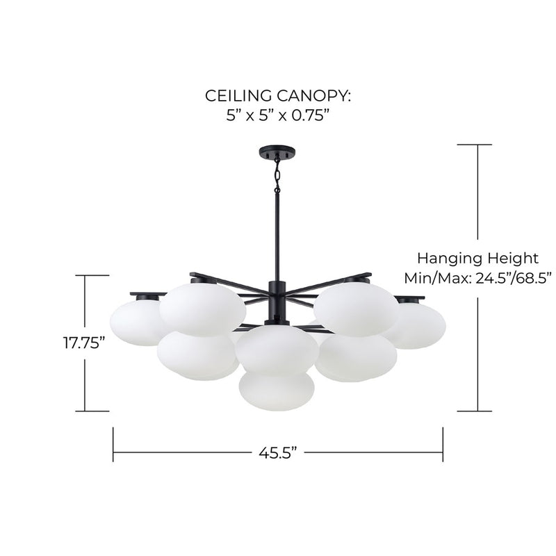 Capital Lighting Soren 13Lt Chandelier, Matte Black/Soft White Glass