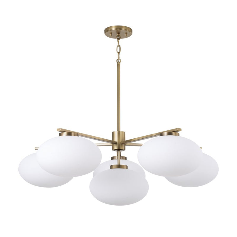 Capital Lighting Soren 6Lt Chandelier, Aged Brass/Soft White Glass
