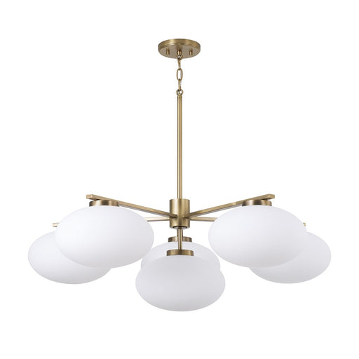 Capital Lighting Soren 6Lt Chandelier, Aged Brass/Soft White Glass - 460561AD