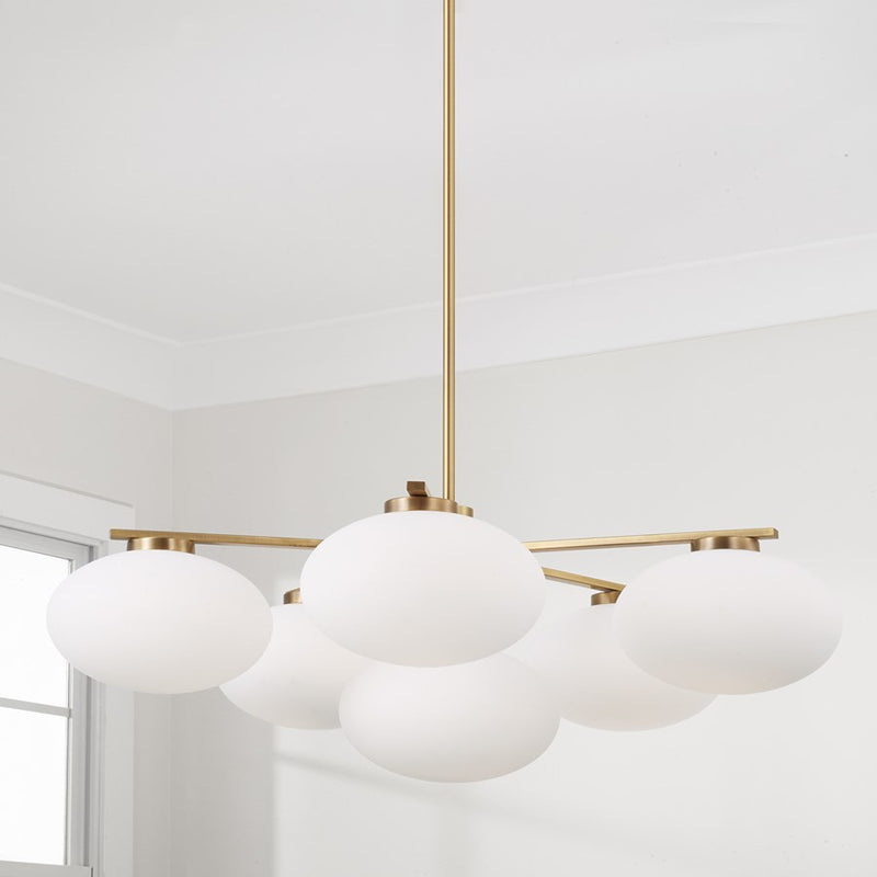 Capital Lighting Soren 6Lt Chandelier, Aged Brass/Soft White Glass