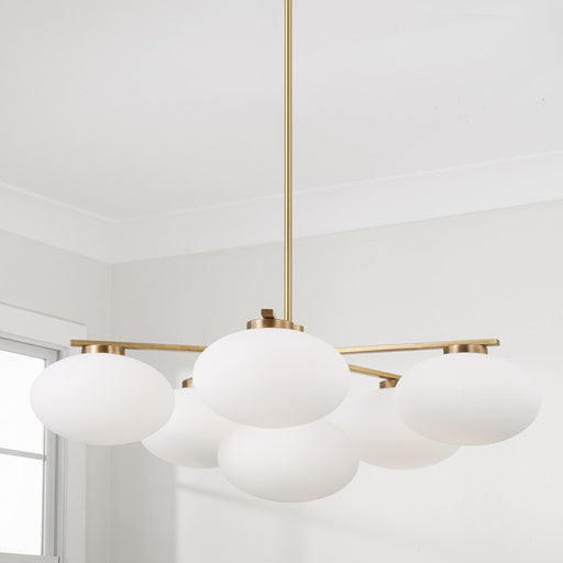 Capital Lighting Soren 6Lt Chandelier, Aged Brass/Soft White Glass