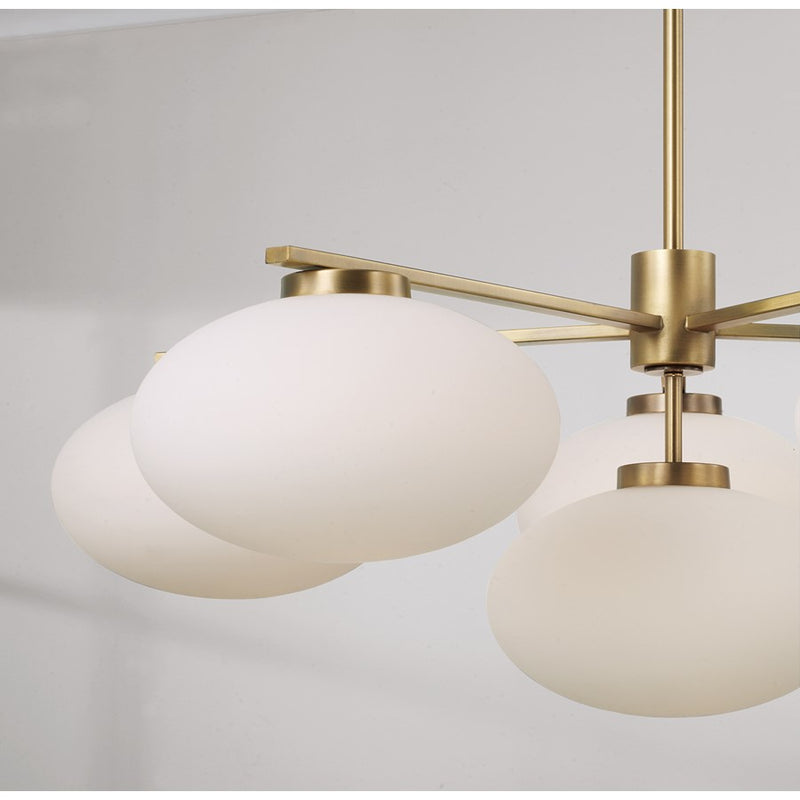 Capital Lighting Soren 6Lt Chandelier, Aged Brass/Soft White Glass