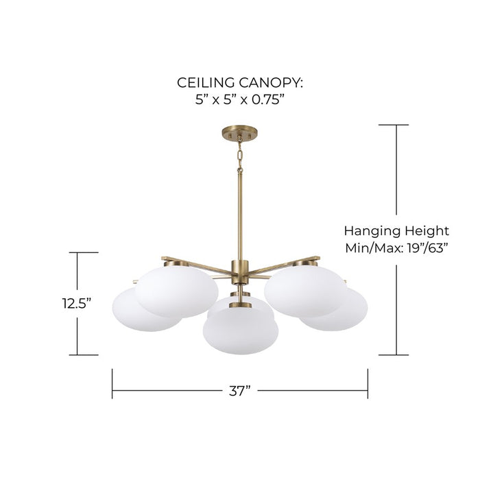 Capital Lighting Soren 6Lt Chandelier, Aged Brass/Soft White Glass