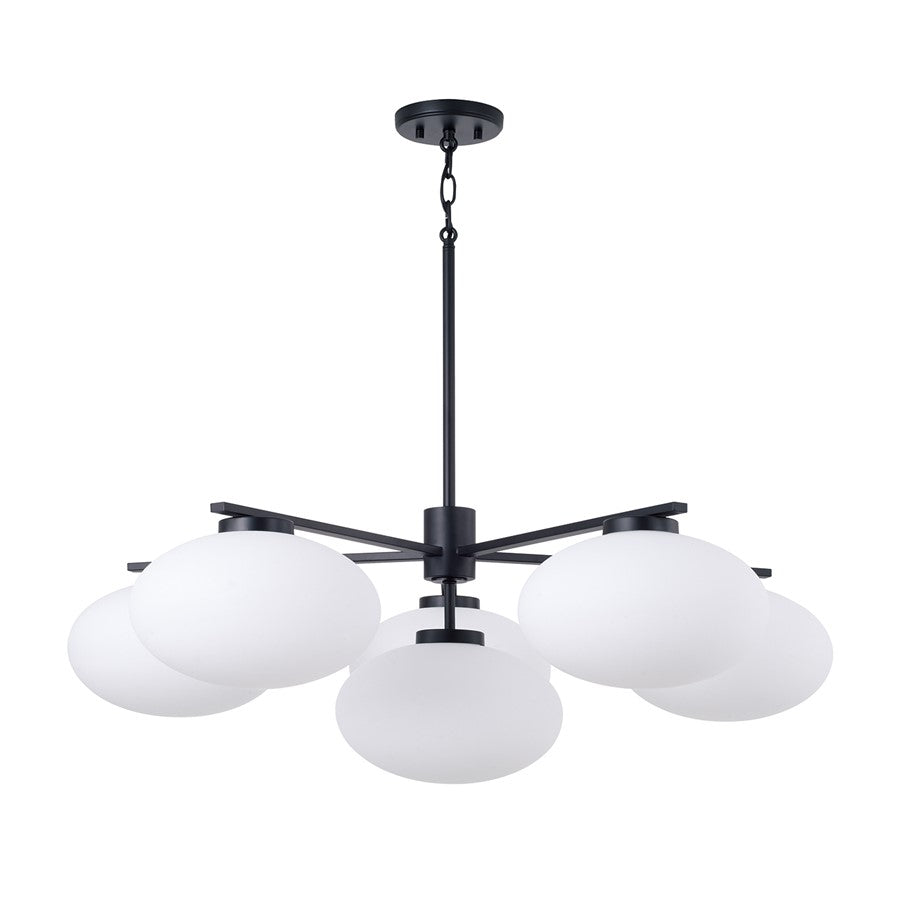Capital Lighting Soren 6Lt Chandelier, Matte Black/Soft White Glass - 460561MB