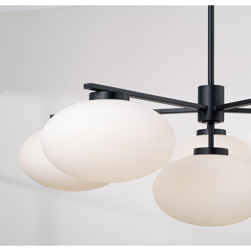 Capital Lighting Soren 6Lt Chandelier, Matte Black/Soft White Glass