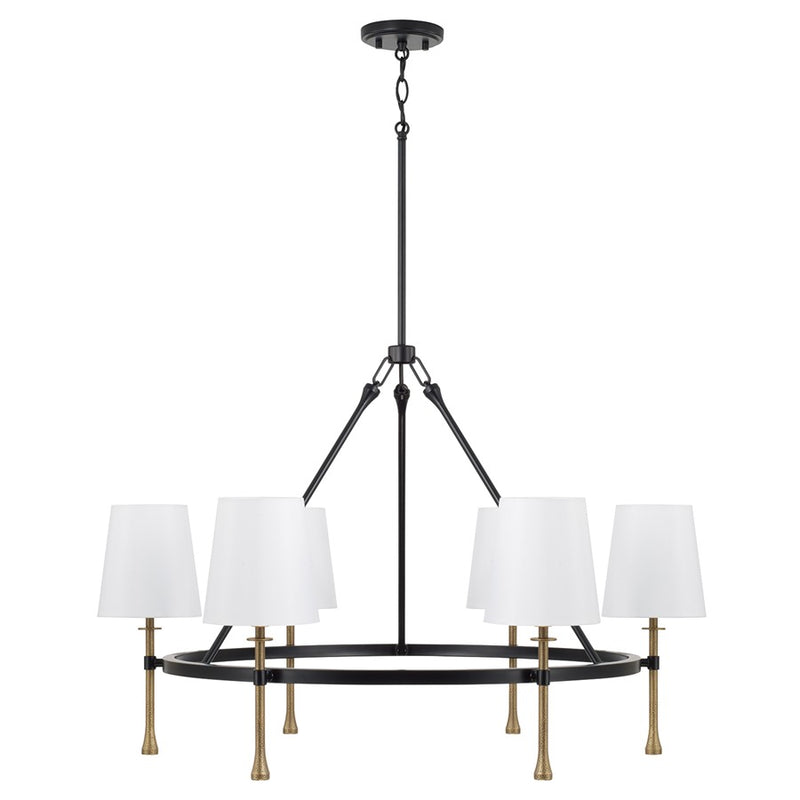 Capital Lighting Hollis 6Lt Chandelier, Black/Gold/White Fabric