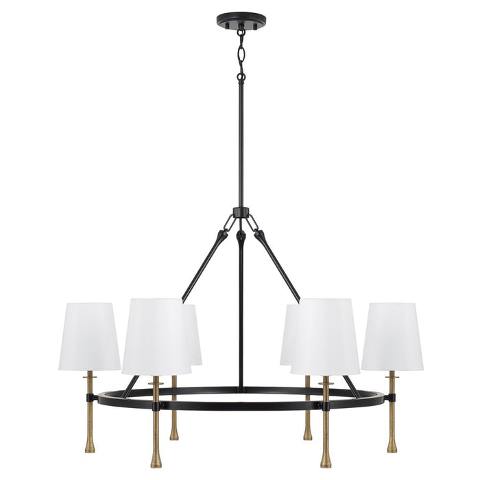 Capital Lighting Hollis 6Lt Chandelier, Black/Gold/White Fabric