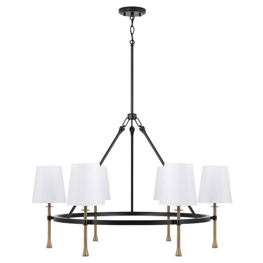 Capital Lighting Hollis 6Lt Chandelier, Black/Gold/White Fabric