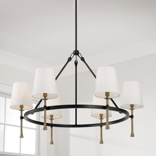 Capital Lighting Hollis 6Lt Chandelier, Black/Gold/White Fabric