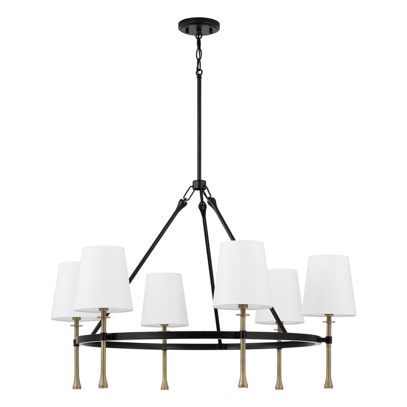 Capital Lighting Hollis 6Lt Chandelier, Black/Gold/White Fabric