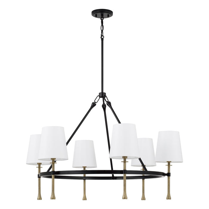 Capital Lighting Hollis 6Lt Chandelier, Black/Gold/White Fabric