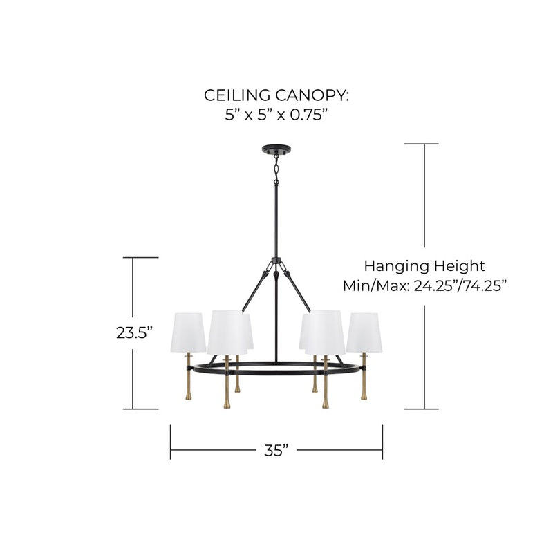 Capital Lighting Hollis 6Lt Chandelier, Black/Gold/White Fabric
