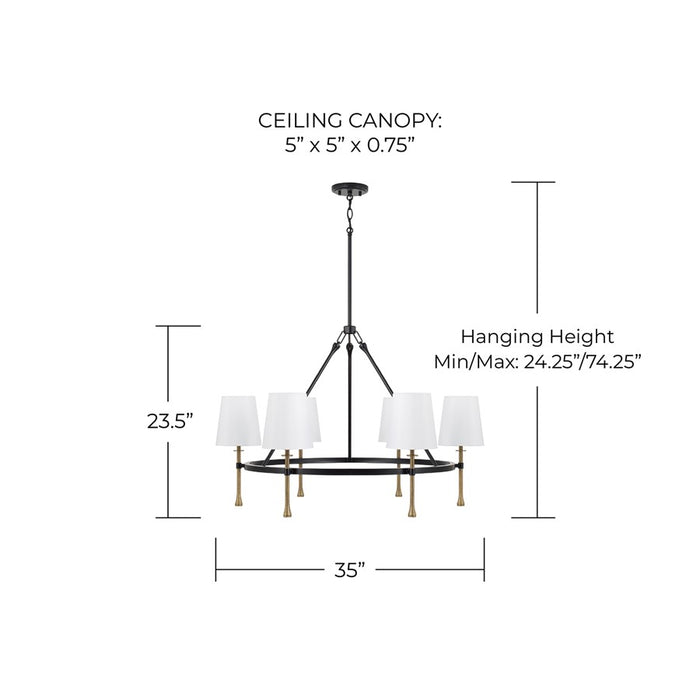 Capital Lighting Hollis 6Lt Chandelier, Black/Gold/White Fabric